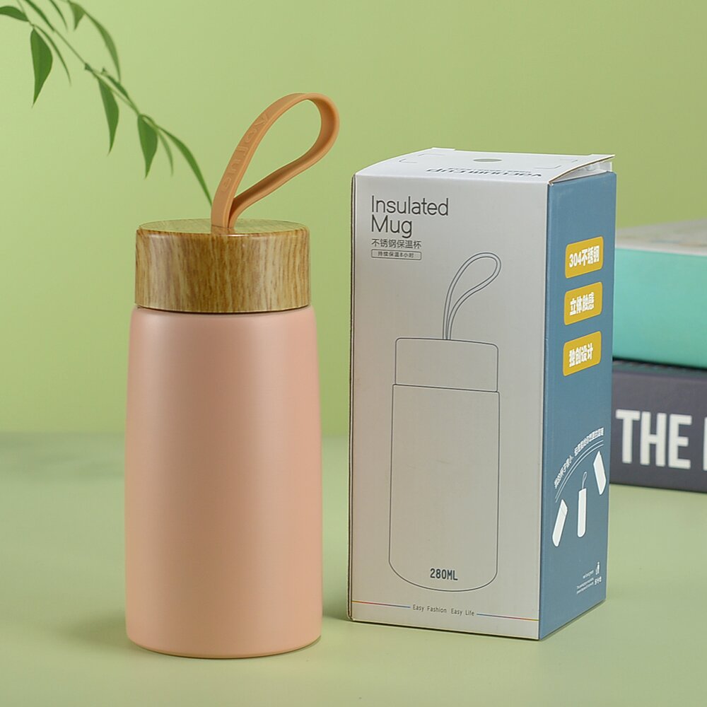 Wood Grain Lid Stainless Steel Thermos Cup